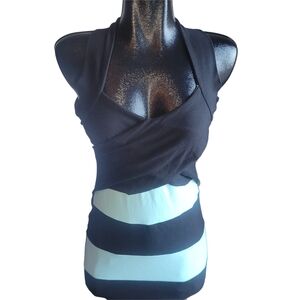 Sabora Black and Blue Colorblock Bodycon Mini Dress L